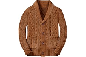 HALOUMONING Boy's Sweater Cardigan Button Down Shawl Collar Cable Knitted Outwear Long Sleeve Sweater Coats with Pockets