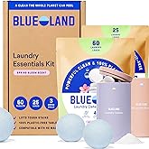BLUELAND Laundry Essentials Kit, Spring Bloom - Plastic-Free Laundry Detergent Tablets, Oxi Booster, and Reuseable Natural Wool Dryer Balls
