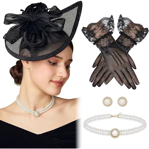 9922 Tea Party Hat And Glovess Set For Women Pillbox Veil Fascinator SWEETV Fascinators Pillbox Hats for Women, Tea Party Hat and  main image 2