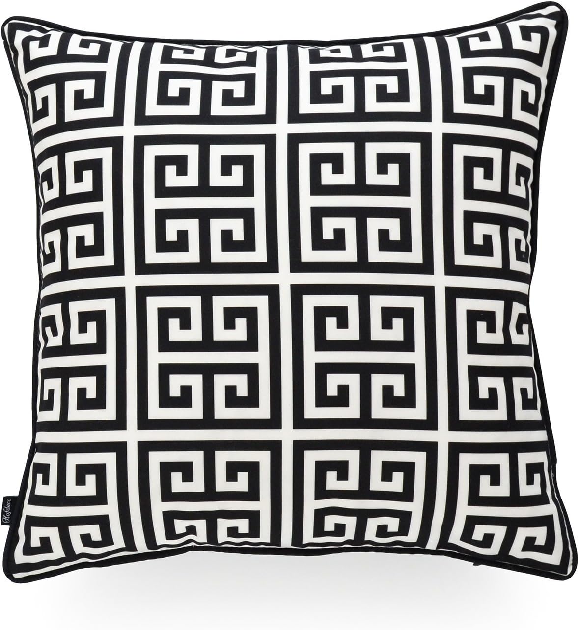 Hofdeco Indoor Outdoor Pillow Cover ONLY, Water Resistant for Patio Lounge Sofa, Black White Greek Key, 18"x18"