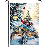 Winter Turtle Garden Flags 12 x 18 Double Sided, Small Burlap Holiday Farmhouse Funny Turtle Carrying Christmas Tree Outdoor Yard Lawn Flag Winter Xmas Decorations for Outside Home Porch Garden Decor