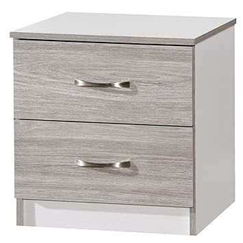 Marina High Gloss Bedside Cabinet Grey Oak Gloss And White Ash