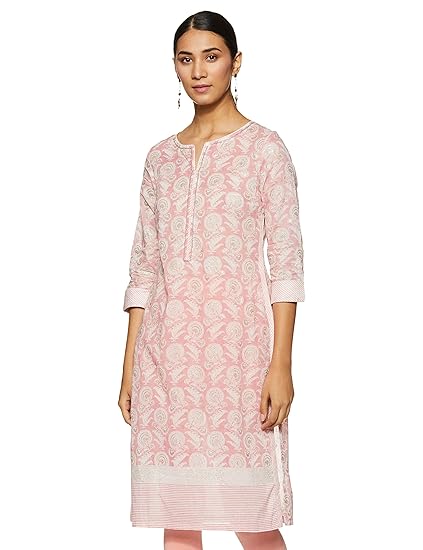 Women's Cotton straight Kurta (20FEW13312-113504_ Pink_ 8 (Small))