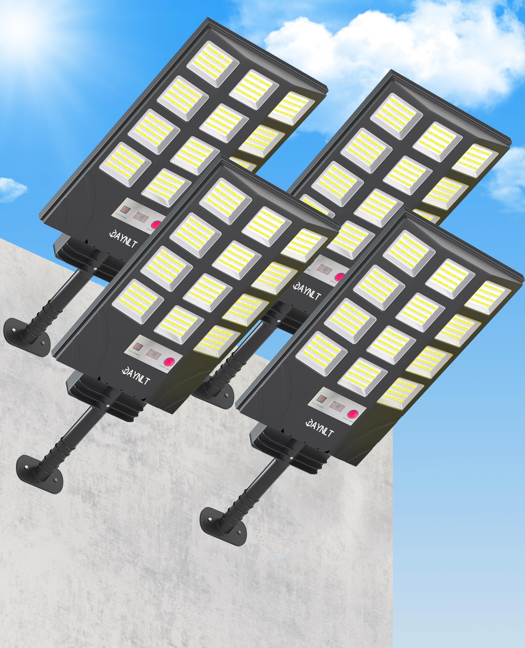 Photo 1 of JAYNLT Solar Lights for Outside, 5 Lighting Modes Solar Flood Security Light with Motion Sensor & Dusk to Dawn&Remote, 6500K Street Lamps for Yard Garden,Shop - 4PACK
