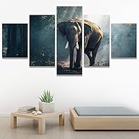 SIGNWIN 5 Panel Canvas Wall Art Modern Art Animals Dramatic Giraffe Lion Multicolor Photography Southwest for Home Decorations Ready to Hang - 60