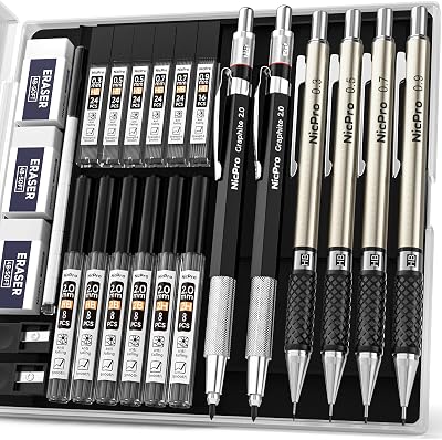 Nicpro 6PCS Art Mechanical Pencil Set 0.3 0.5 0.7 0.9 mm Lead Holders 2mm
