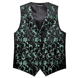 Barry.Wang Green Black Vest for Men Silk Jacquard