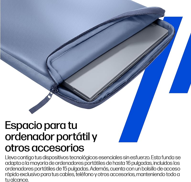 Capa protetora para portátil de 15-16 polegadas, almofadada à prova de choques, 600D resistente à água, com pega retrátil e bolso para acessórios, compatível com portátil até 16", cor azul claro