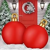 2 Pieces 32 Inch Giant PVC Inflatable Christmas Decorated Ball Ornaments Outdoor Large Xmas Blow Ball Decorations for Christmas Themed Party Ornaments(Solid,Red)