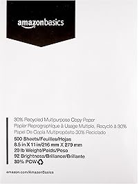 AmazonBasics 30% Recycled Multipurpose Copy Paper - 92 Bright, 20 lbs, 8.5 x 11 Inches, 1&nbsp;Ream (500 Sheets)
