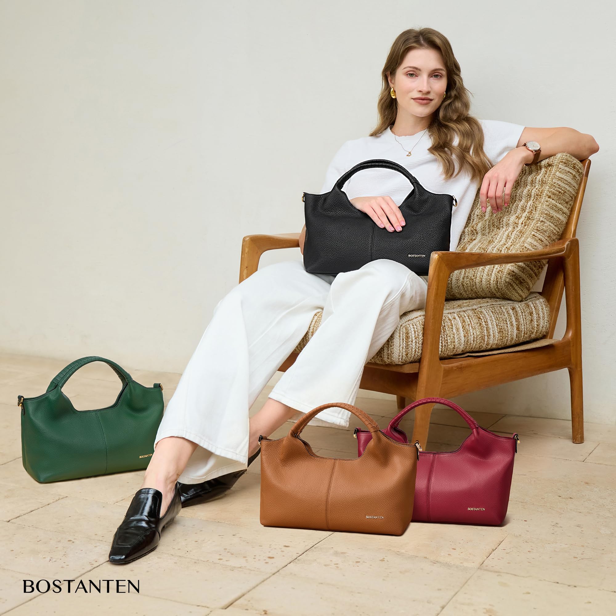 BOSTANTEN Genuine Leather Purses for Women Designer Handbags Crossbody Shoulder Bags Top Handle Satchel with Adjustable Strap