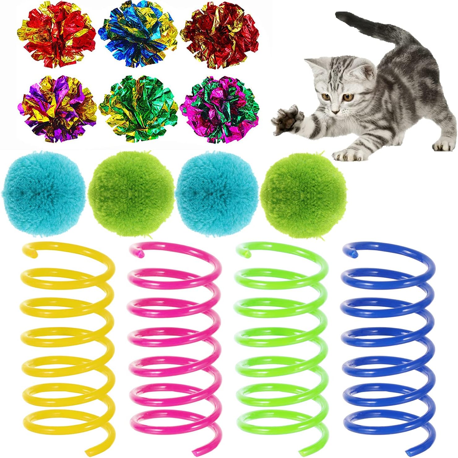 36 Pieces Colorful Cat Spring Toy, Lightweight Shiny Cat Crinkle Ball