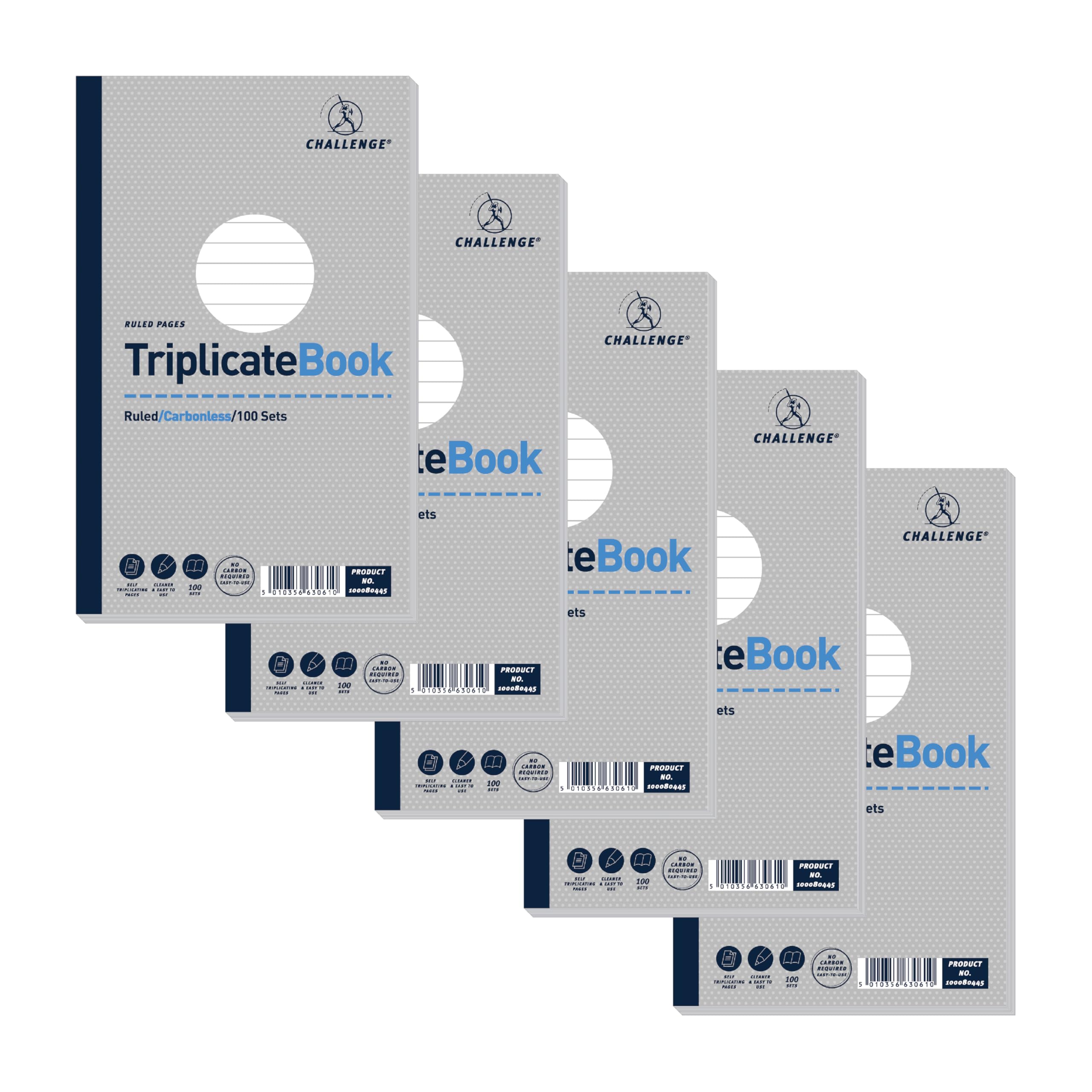 Challenge Triplicate Book, Carbonless, 100 Pages, 5 pack (210 x 130 mm)