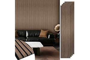 LARWORKS Acoustic Wood Slat Panels 4 Pack 106" x 12.6", Soundproof Wooden Wall Panels, 3D Fluted Panel for Interior Wall Decor, Living Room, Bedroom - Walnut (Cover Approx. 37 sq.ft)