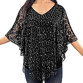 Brittany Black Women's V-Neck Embellished Overlay Knit Top Poncho