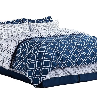Bedsure 8-Piece Queen Size Bed in a Bag, Navy Blue Comforter Set