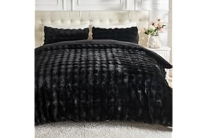 Lotus Karen Fluffy Comforter Set Cover Set-Rabbit Fluff Faux Fur Duvet Cover King Size,Black Plush Fuzzy Furry Bedding Sets 3Pieces(1 Duvet Cover & 2 Pillow Shams),Zipper Closure