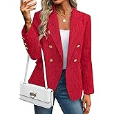 ELLEVEN Women's Tweed Blazers Business Casual - Long Sleeve Double Breasted Jackets Open Front Work Suits