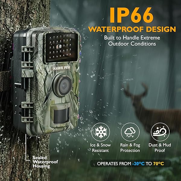 HAWKPRO DL-002 TRAIL CAMERA (NON-CELLULAR) – 60MP GAME CAMERA WITH NIGHT VISION MOTION ACTIVATED WATERPROOF IP-66, 0.3S TRIGGER TIME & 120° WIDE ANGLE – TRAIL CAM W/ 32GB CARD, USB CABLE & STRAP