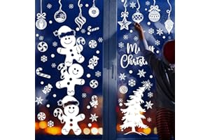 SIONOIUR 158pcs Christmas Gingerbread Window Clings, Snowflakes Stickers Decorations for Holiday Party, Large Gingerbread Man Merry Christmas Snowy Xmas Tree Snowman Decals Winter Frozen Decor White