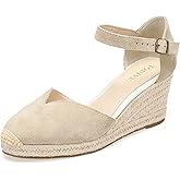 TONIVIS Platform Wedges Sandals for Women, 3" Wedge, Ankle-Strap, Cap Toe, Summer Espadrilles Heel Shoes