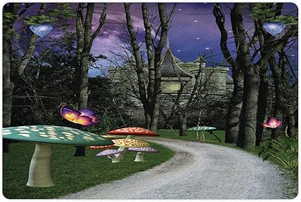 Amazon Com Ambesonne Fantasy Pet Mat For Food And Water Enchanted Forest And Castle With Mushrooms Starry Night And Full Moon Footpath Rectangle Non Slip Rubber Mat For Dogs And Cats Multicolor