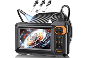 AUKONVEE Endoscope Borescope Camera with Light, 4.3" IPS 1920P HD Inspection Camera, 7.9mm IP67 Waterproof with 8 Adjustable LEDs, 16.5FT Semi-Rigid Snake Cable for Sewer, Automotive Engine, Pipe, HVAC