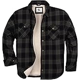 COEVALS CLUB Men's Flannel Jacket Sherpa Lined Quilted Cotton Snap Button Up Long Sleeve Shirts Hooded Coat