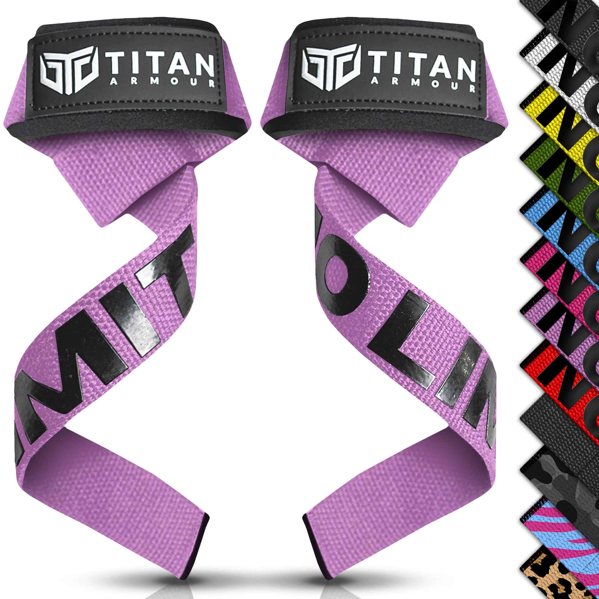 Titan Armour® Weight Lifting Straps | Extra-Long Neoprene Padded Heavy-Duty Weightlifting Straps | Deadlifts | Anti-Slip Gel Option | Gym Accessories Men & Women (Purple (Gel Grip))