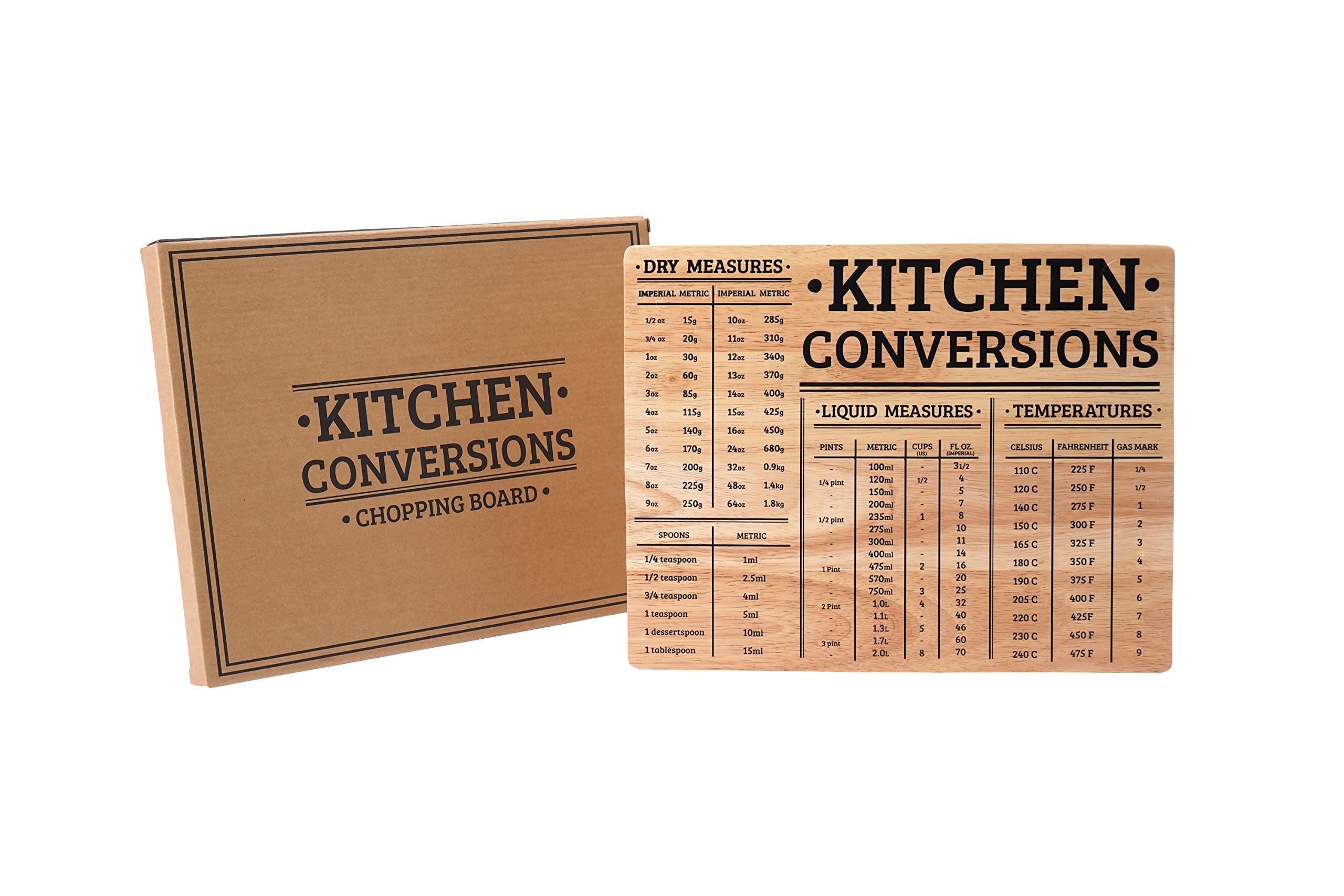 CGB Giftware | Wooden Kitchen Imperial and Metric Unit Measures Conversion Chopping Board with Gift Box | ART932