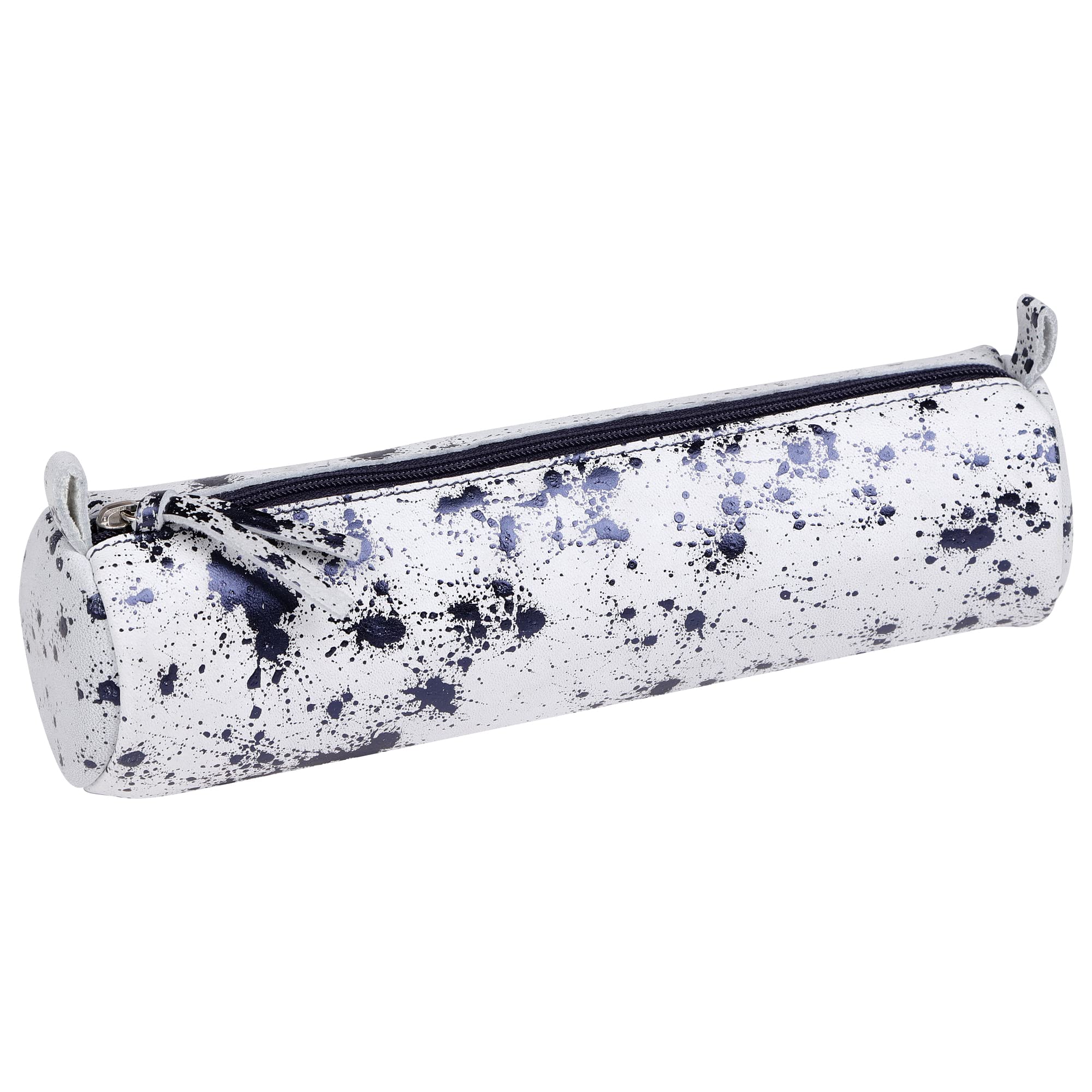 Clairefontaine 410112C - Genuine Lambskin Leather Round School Pencil Case with Dark Blue Ink Stain Ø5,5x22cm - School supplies - Pencil Case - Pencil Tray