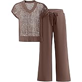 ANRABESS Women 2 Piece Outfits Summer Lounge Sets Crochet Knit Sweater Vest Wide Leg Pants Casual Beach Vacation Clothes