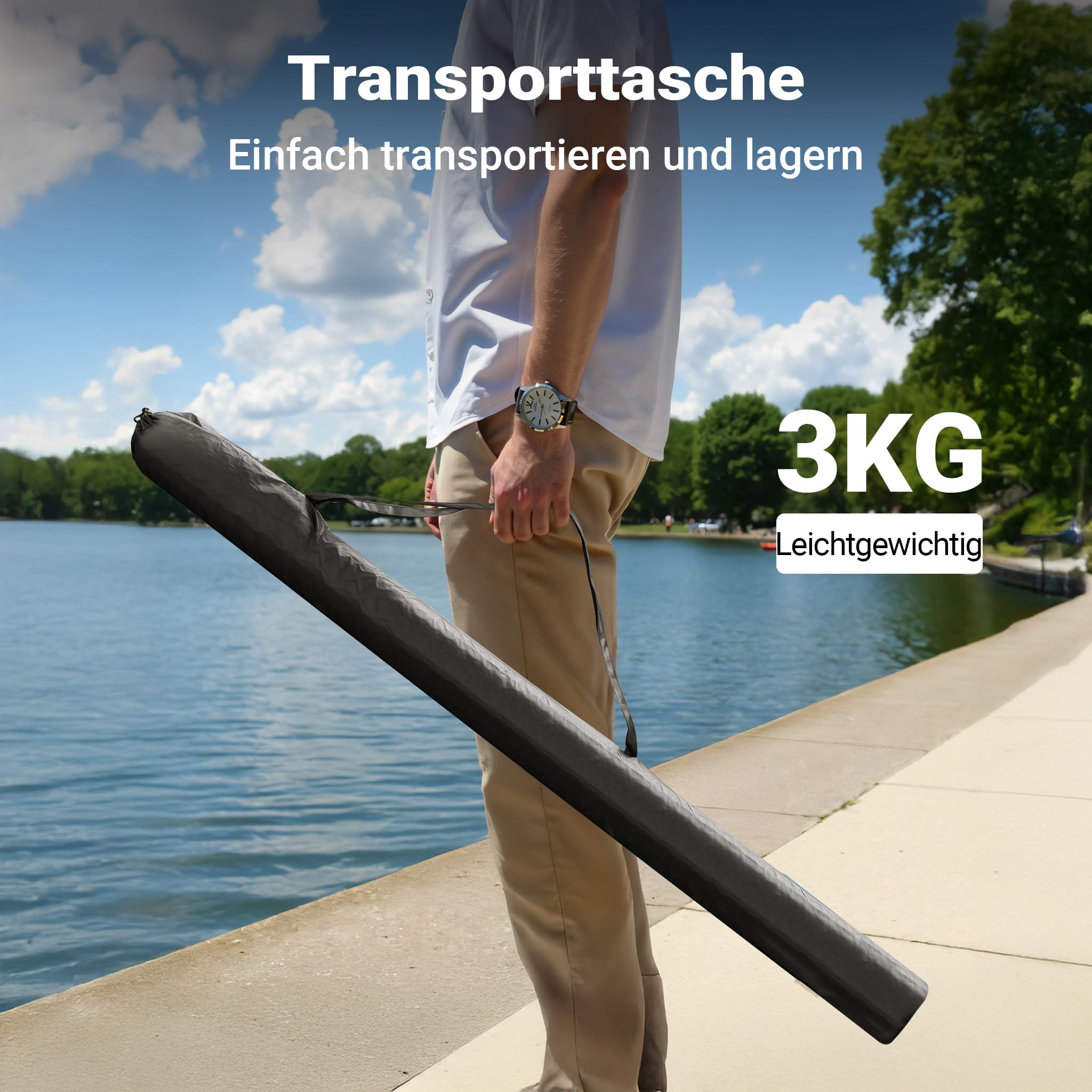 Wiltec Angelschirm 250cm mit Seitenwand und zwei Sichtfenstern Schirmzelt als Windschutz beim Angeln Regenschirm Angel Schirm Zelt Sonnenschirm 7