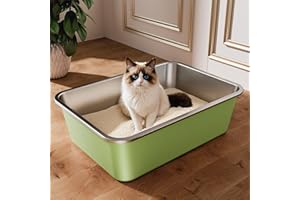 Qiuma Stainless Steel Litter Box, Large Metal Cat Litter Box with High Sided for Big and Small Cats, Non-Stick, Easy to Clean, Odor-Free, 19.5" L×13.6" W×5.9" H, Leaf Green