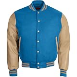 Amazon.com: Varsity Letterman - Chaqueta de béisbol estilo retro, estilo  vintage, color azul cielo, lana blanca, mangas de piel auténtica : Ropa,  Zapatos y Joyería