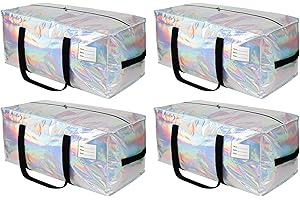 JCBZAMZ 4 Pack Heavy Duty Moving Bags Extra Large Waterproof Foldable Clothing Storage Totes Bags with Zipper,Reinforced Handles,Packing Moving Boxes for Dorm & Seasonal Storage,Iridescent