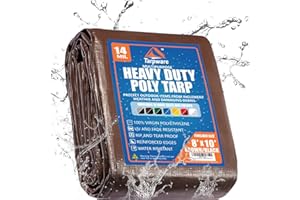 Tarpware 8'x10' Brown/Black Heavy Duty Waterproof Full Size Tarp, Durable Poly Tarpaulin with Grommets&Reinforced Edges, UV Resistant Tarp Cover for Vehicle/Pool Cover/Boat/Tent/Construction site
