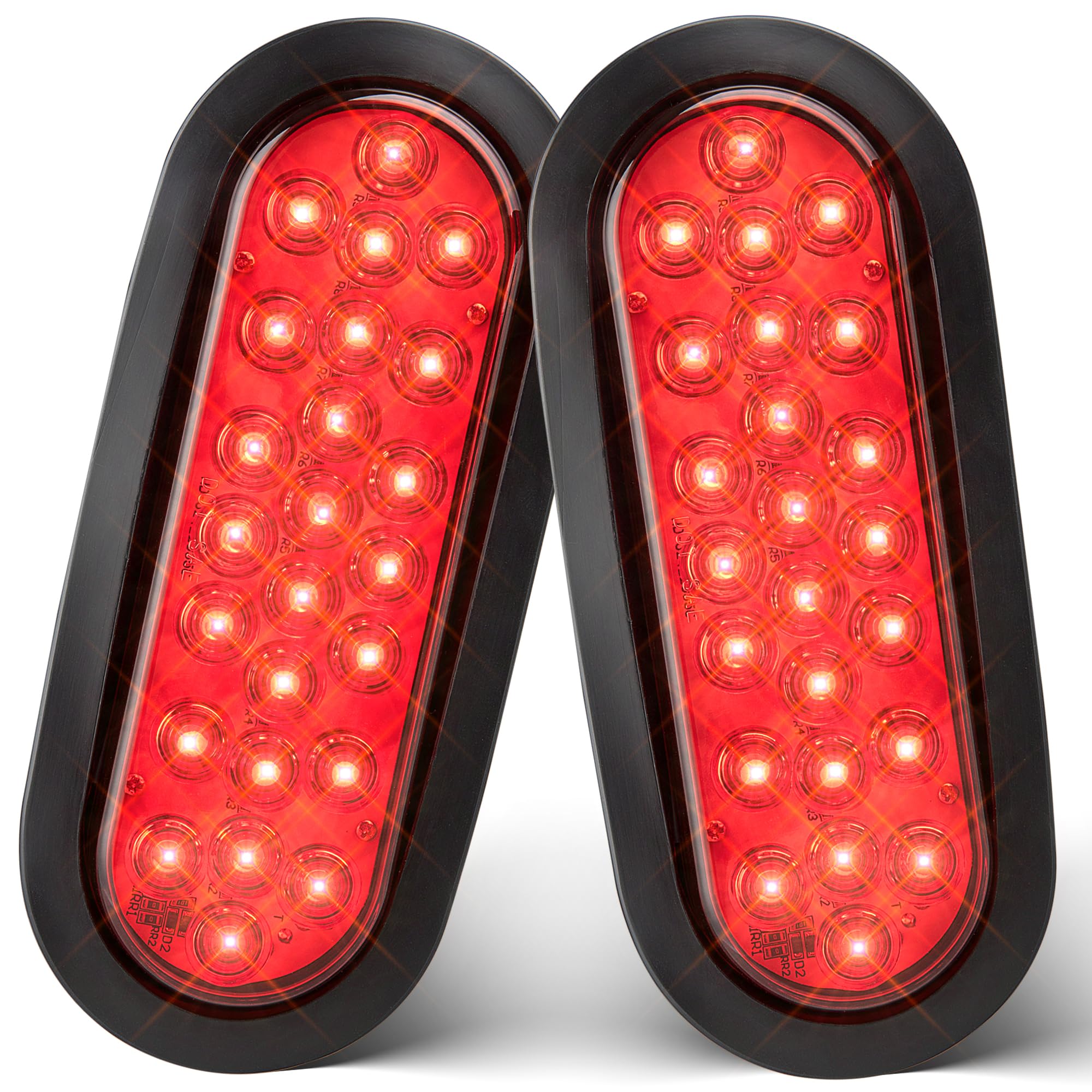 Photo 1 of Oyviny 6 Inch Oval Red LED Trailer Tail Lights 2PCS, Super Bright 24LEDs Oval 6" Brake Turn Stop Tail Lights with Flush Mount Grommets DOT SAE Certified for RV Truck, Bus, Trucks
