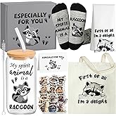 Splendest Raccoon Gifts for Women, Raccoon Lovers Gift Set with Glass Cup, Canvas Tote Bag, Hand Towel, Cozy Socks, Stickers & Greeting Card, Cute Raccoon Accessories for Birthday Christmas