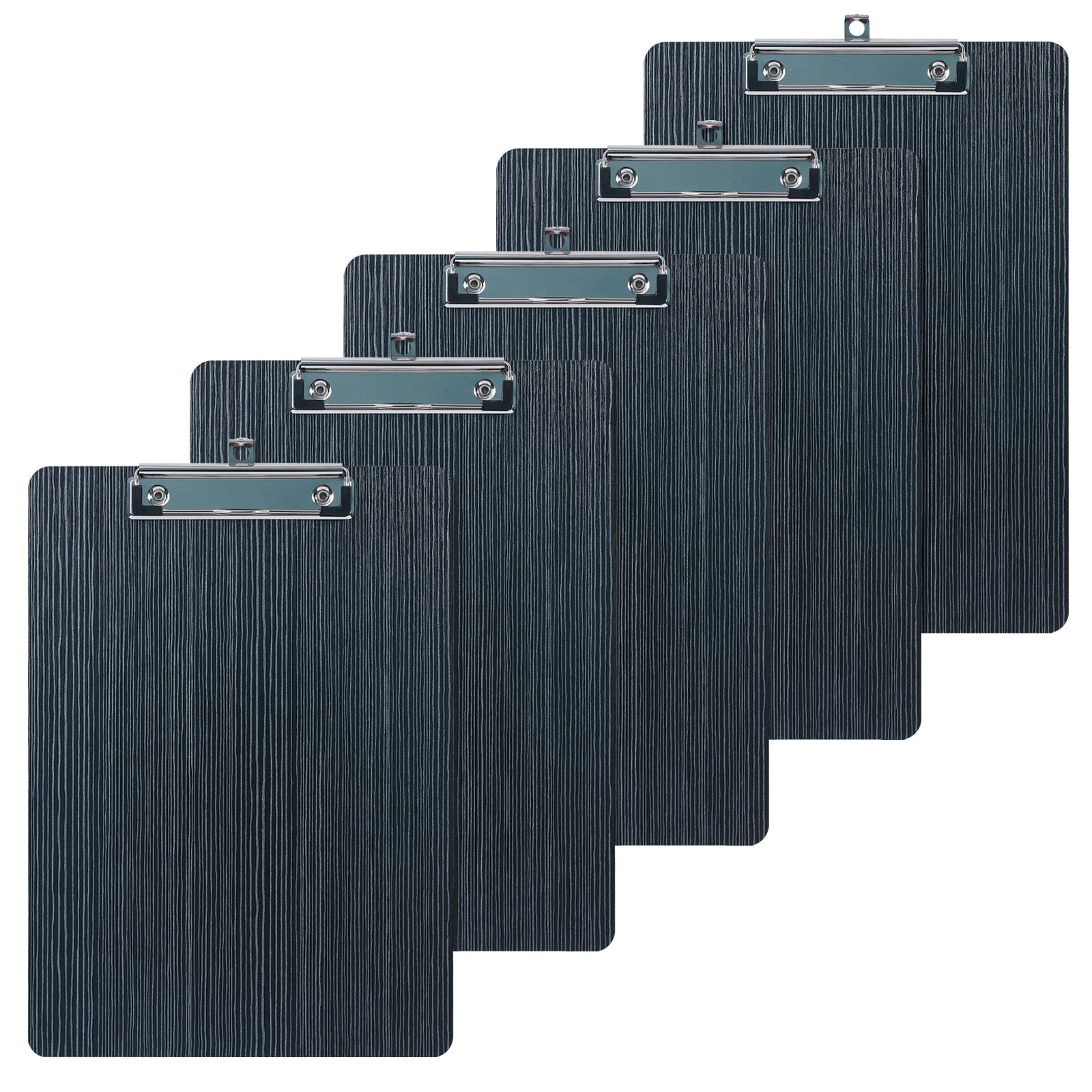 GUOKOFF A4 Clipboard, 5 Pack Wooden Clipboards with Hanging Hole, Clipboard Hardboard Paper Holder Writing Board, Quality Memo File Clip Board Wooden Clip Hardboard, Black