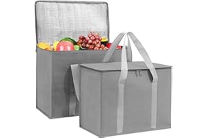 ATS HOMZ Insulated Reusable Grocery Bags(Pack of 4-Extra Large)Grey, Portable Travel Bag For Frozen Food, Reusable Bags with handles-Foldable Insulated Bag Grocery, For Hot Cold Food Reusable Shopping Bags