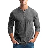 Zengjo Mens Henley Shirts Long Sleeve Casual 3 Button T-Shirts Cotton Blended Tee