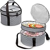 Trunab Round Casserole Carrier 12 inch, Insulated Pie Carrier Bag for Transport, Food Carrier for Cakes, Pies and Dishes, Double-layer Design, with Extra Pocket for Cutlery