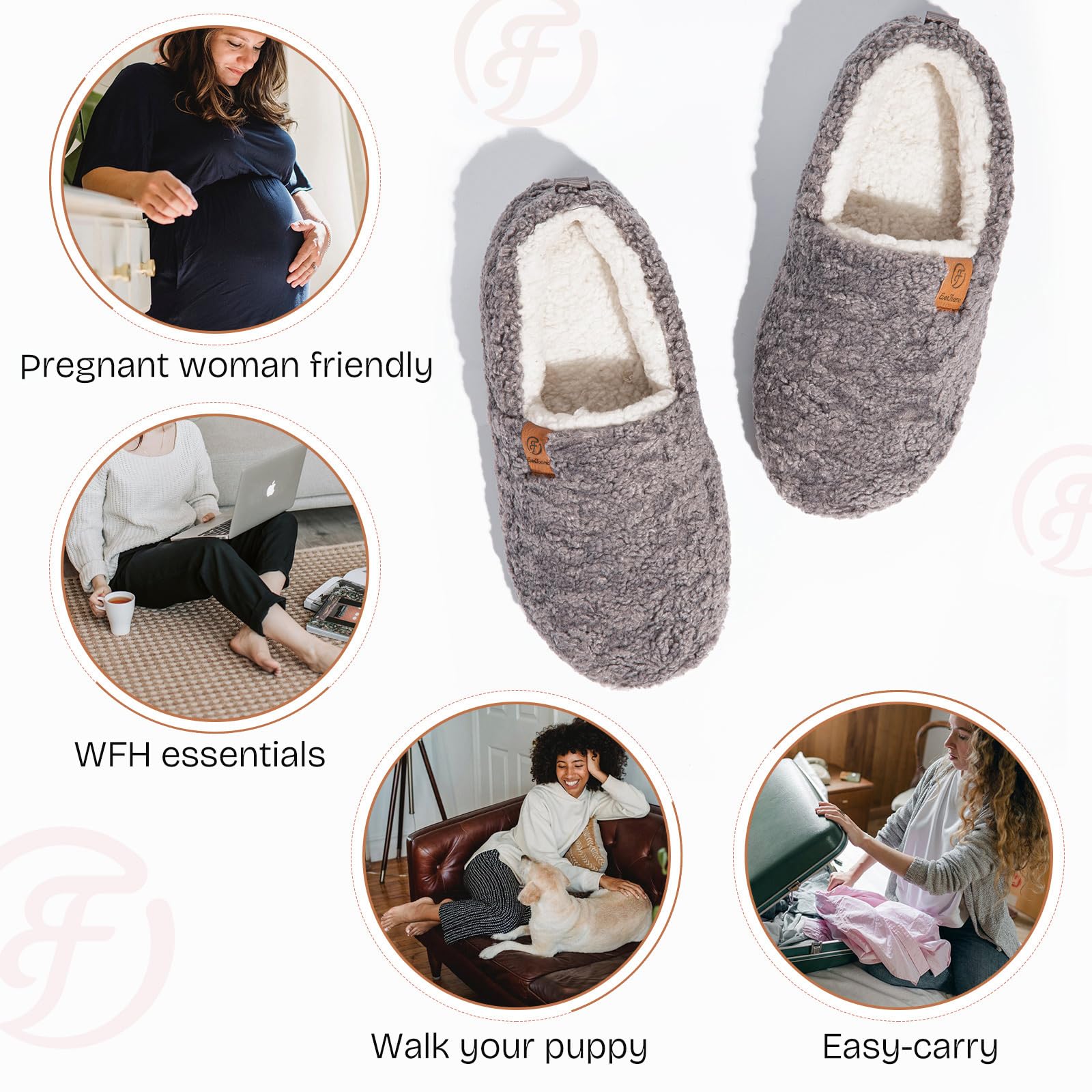 EverFoams Women’s Soft Curly Full Slippers Memory Foam Lightweight House Shoes Cozy Loafer with Polar Fleece Lining