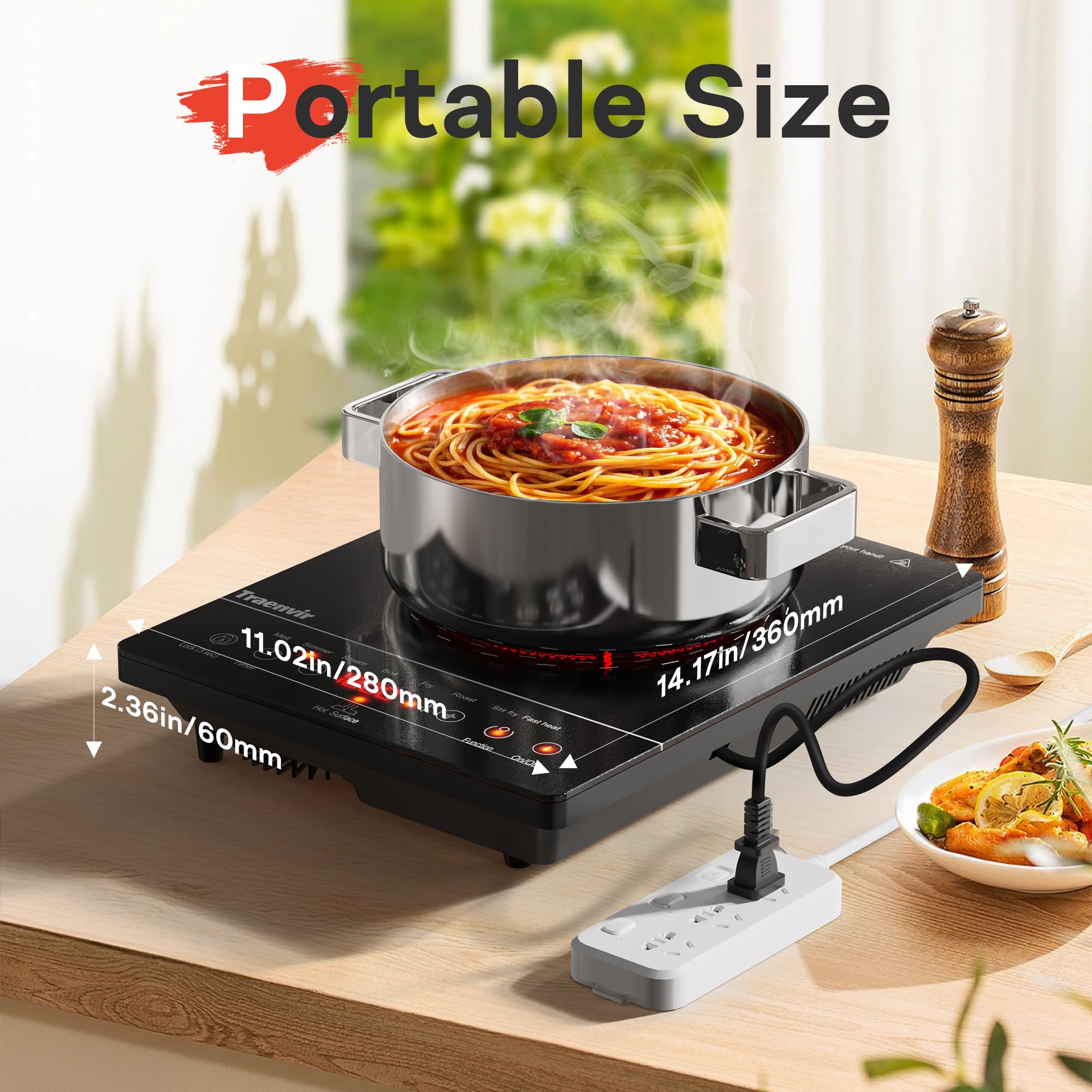 Traenvir Single Burner Electric Cooktop, Portable Electric Stove One Burner, 1800W Ceramic Cooktop with Touch Control, Child Safety Lock, 4 Hour Timer, Overheat Protection, 110V - 120V Plug in