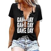 QAUN Baseball Shirt Women: Game Day Shirts Baseball V Neck Tshirt Gameday T Shirt Baseball Short Sleeve Tops