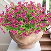 DEMIUKO 12 Bundles Artificial Flowers for Outdoor Fake Plants for Spring Decoration, Faux Daisy Flower with Eucalyptus Leaves UV Resistant Fake Silk Flowers for Home Porch Patio Garden Planters