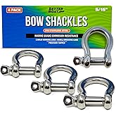 Premium Stainless Steel D-Ring Shackles, Marine Grade, 4-Pack, 1/2", 3/8", 5/16", 1/4", Mini Bow or Clevis Anchor Shackle for Boat, Sailboat, Chain, Rigging Clasp