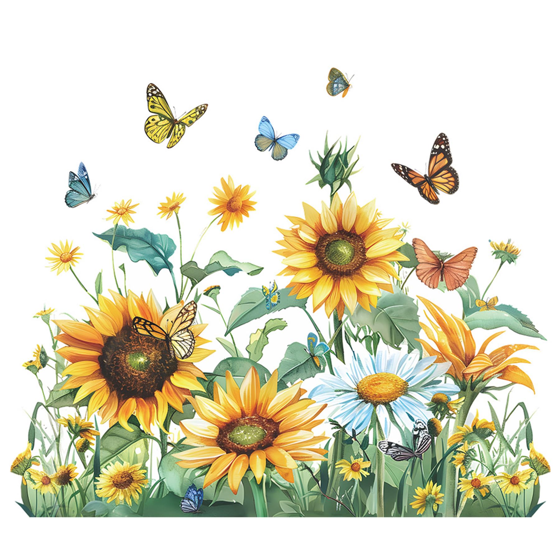MAIGO 85cm X 71cm Sunflower Stickers - Sunflowers,Flower Wall Stickers,Sunflowers Butterfly Wall Stickers,Flower Wall Decals Bedroom Living Room Nursery Wall Decor, Living Room Background Wall Decor