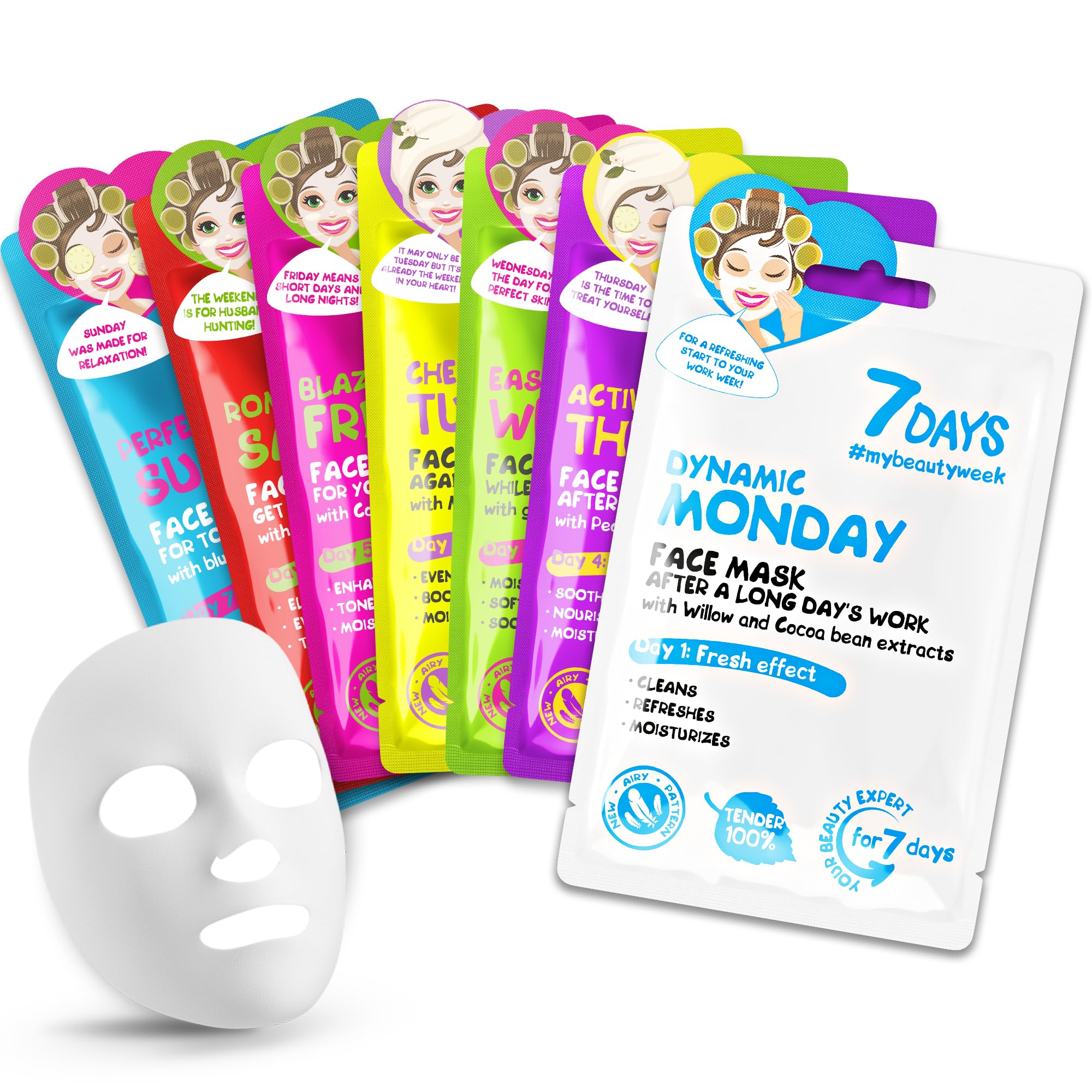 7DAYS Face Masks Skincare | Sheet mask | hydrating face mask set, 7 pack